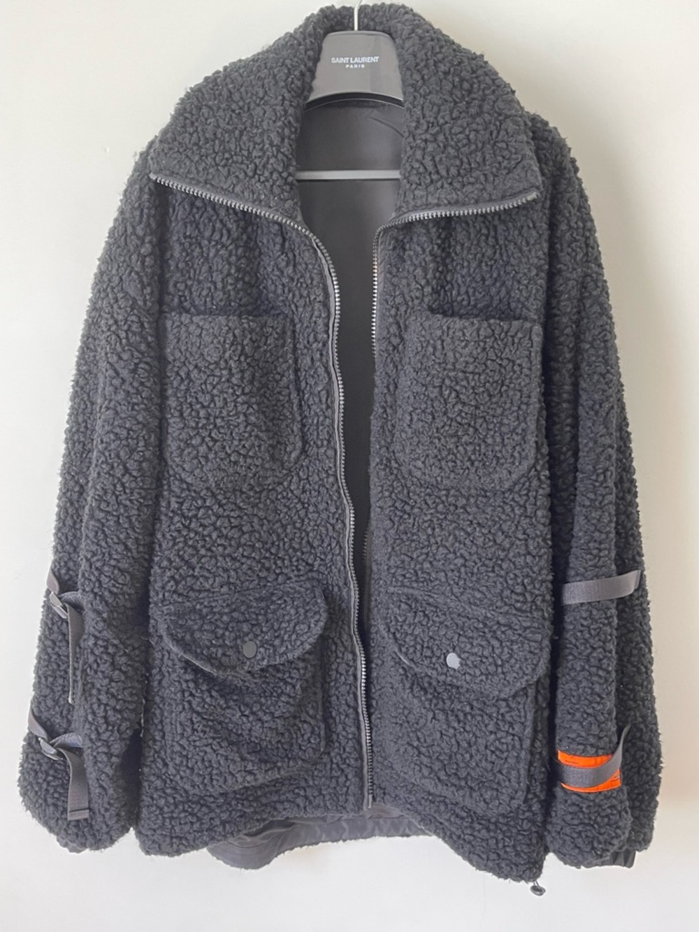 Heron Preston Black Jacket with Orange Brand Tag